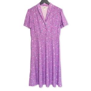 Vintage 60s 70s OOPS California Dress Womens 9 10 Purple Floral Smocked Midi